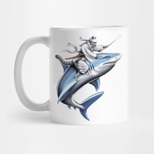 Cat Samurai Ninja Riding Shark Mug